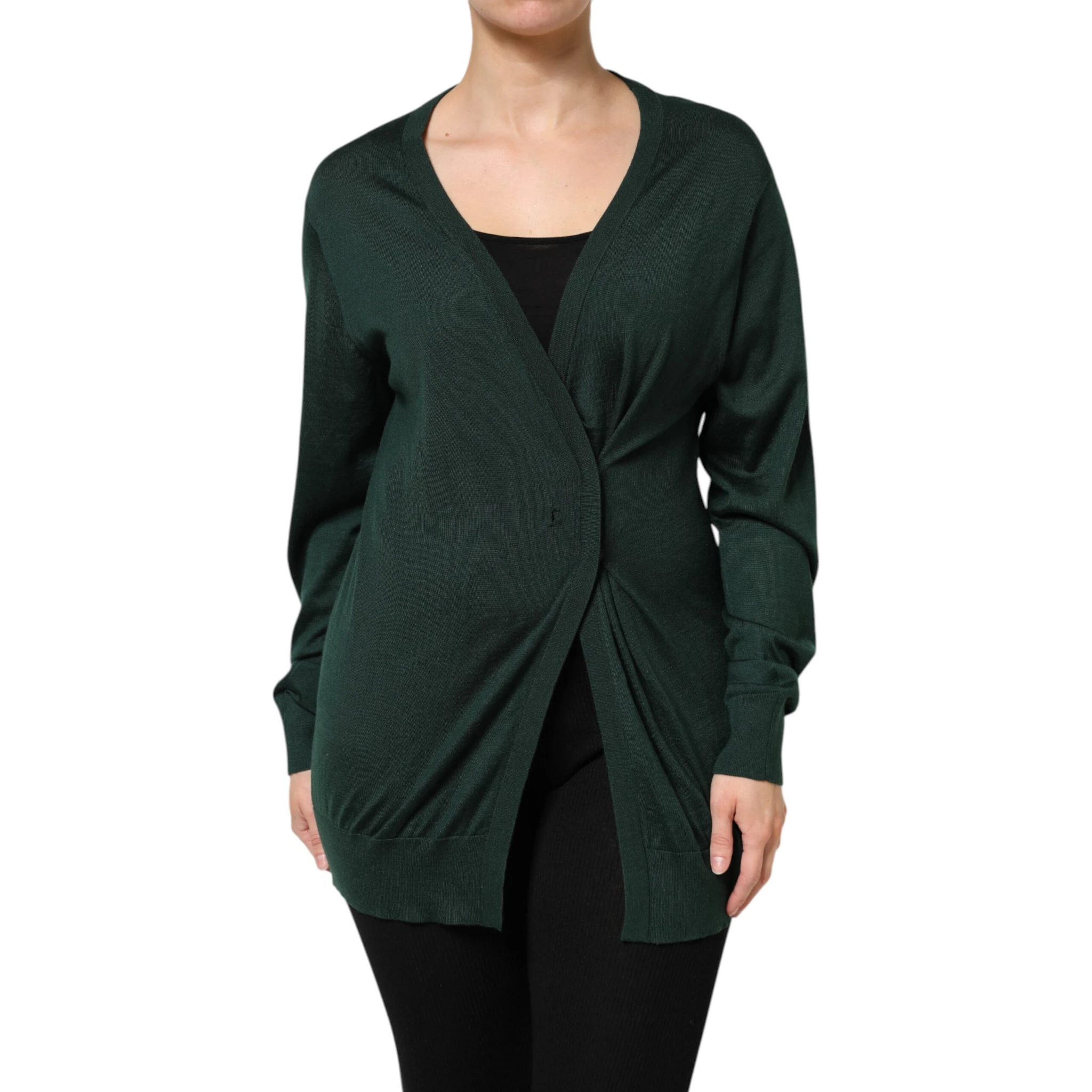 Dark Green Cashmere Silk Cardigan Sweater