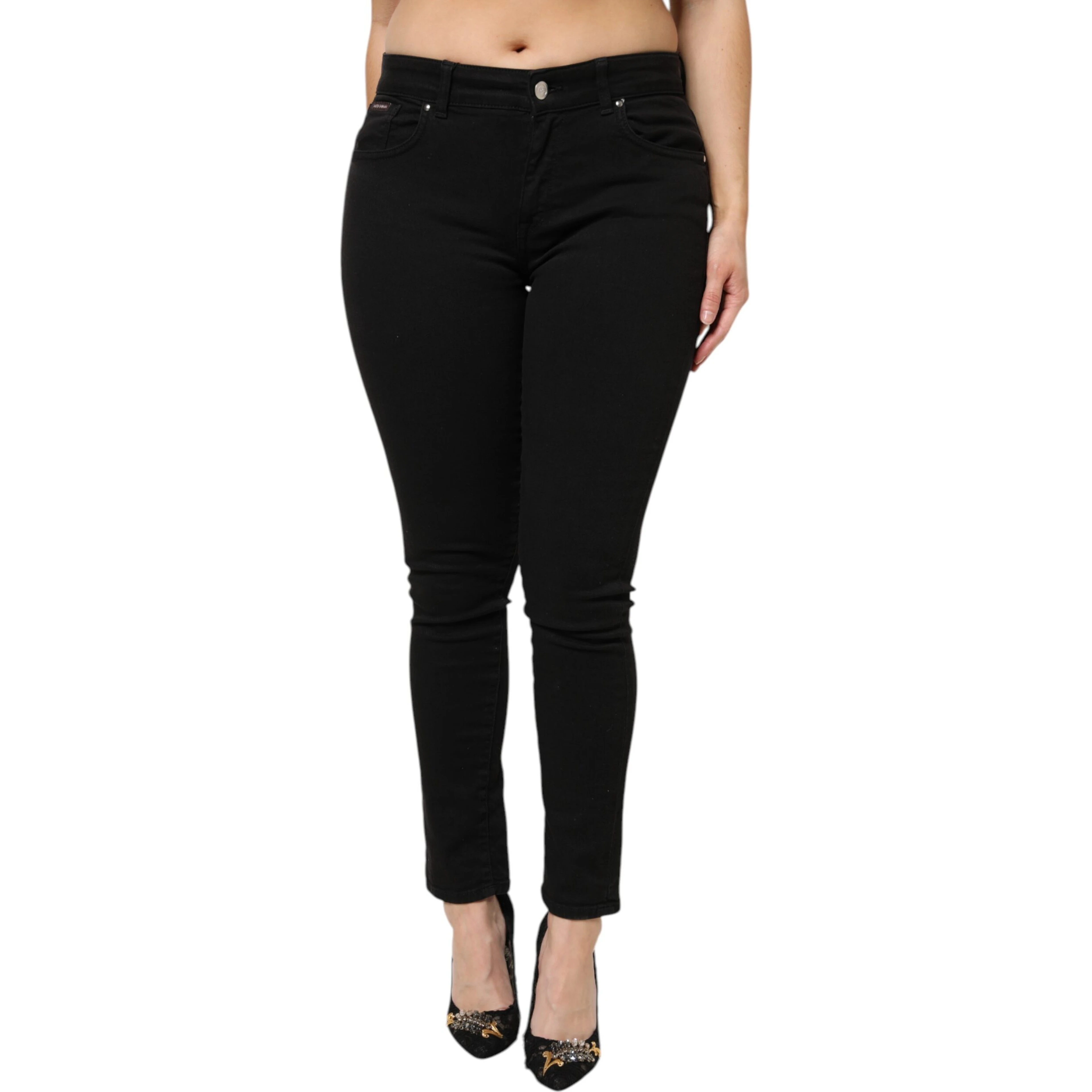 Black Cotton Mid Waist Denim Jeans