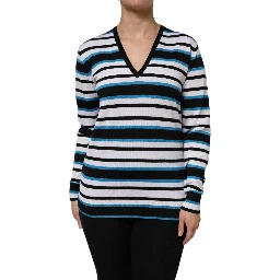 Multicolor Stripes Long Sleeves V-neck Top
