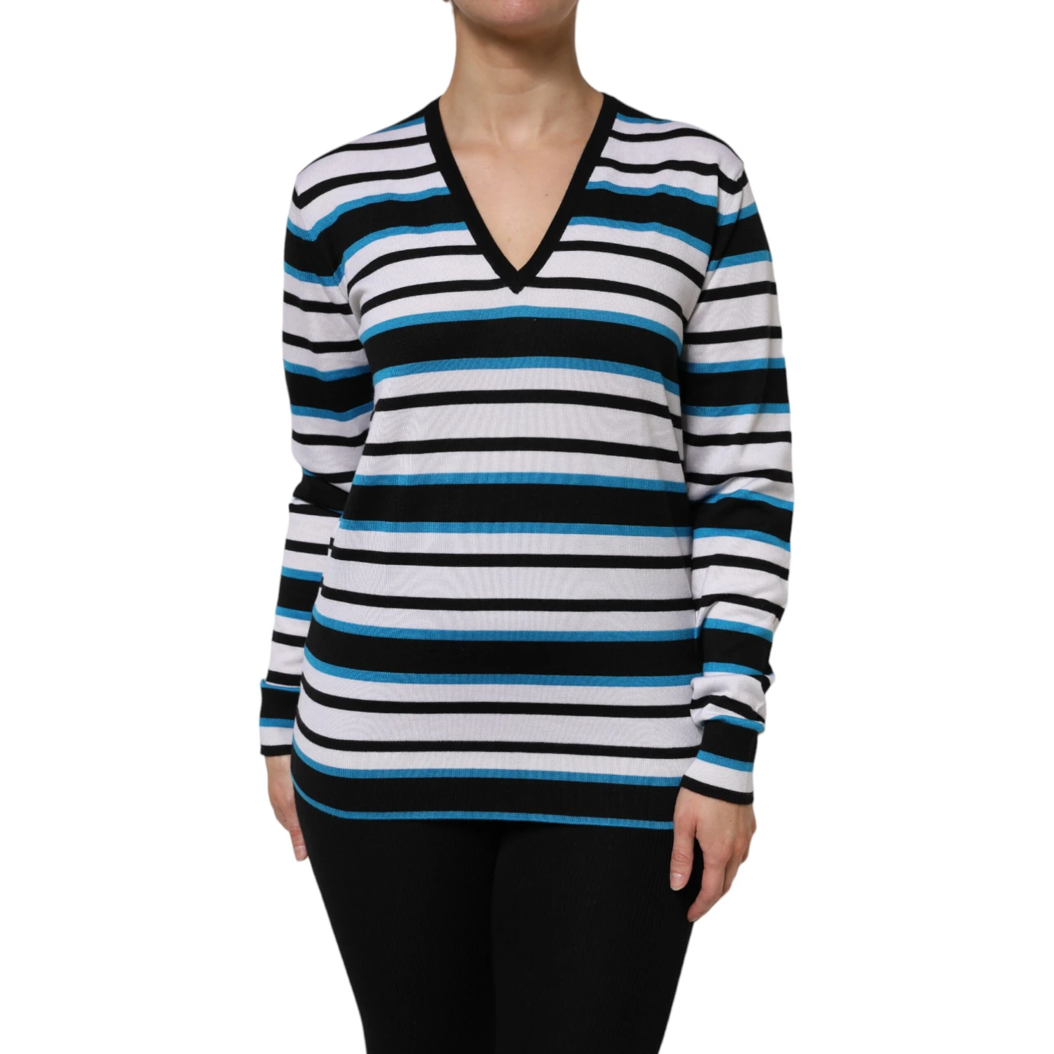 Multicolor Stripes Long Sleeves V-neck Top
