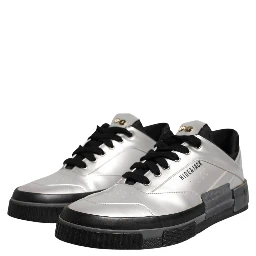 Metallic Silver Low Top Lace Up Sneakers Shoes