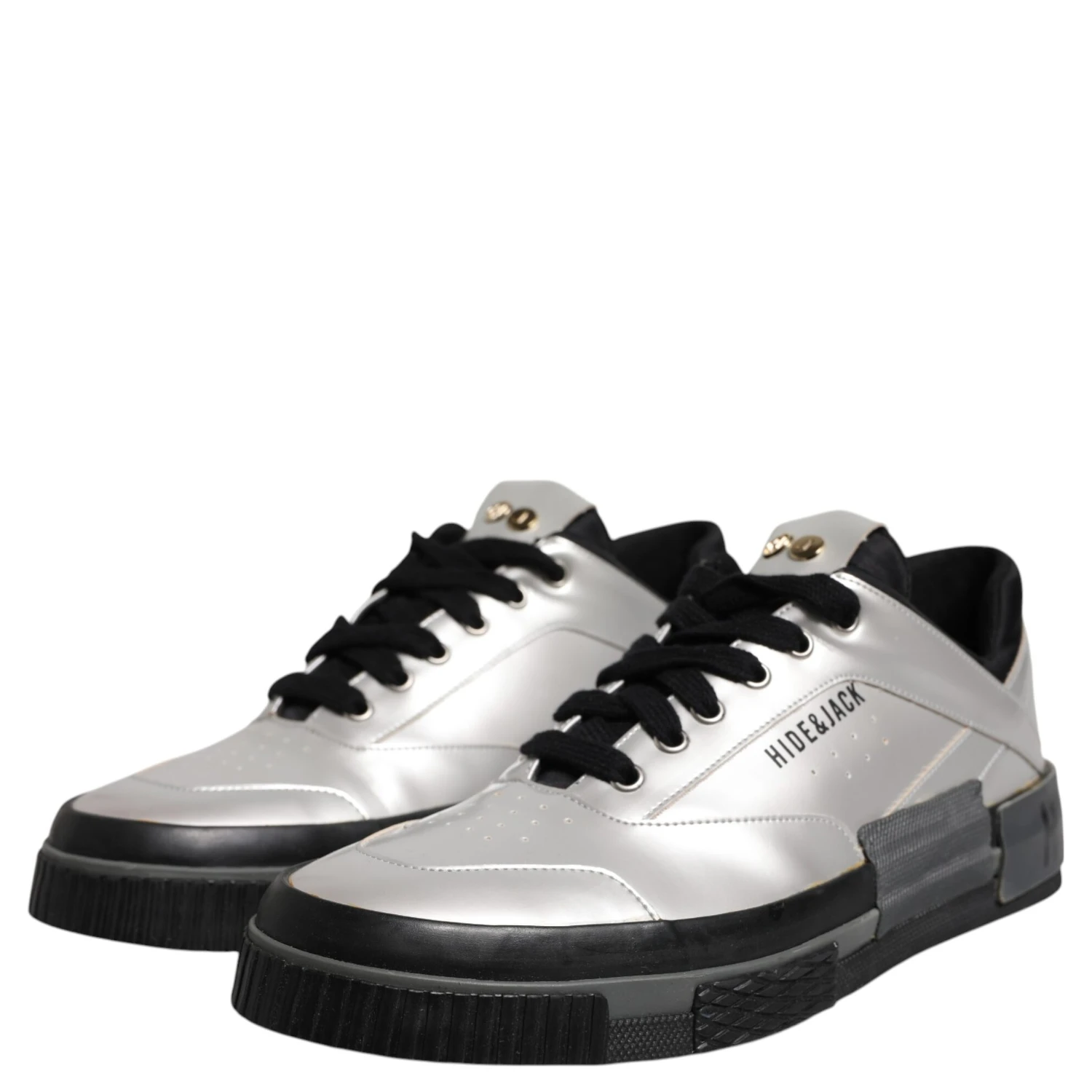 Metallic Silver Low Top Lace Up Sneakers Shoes