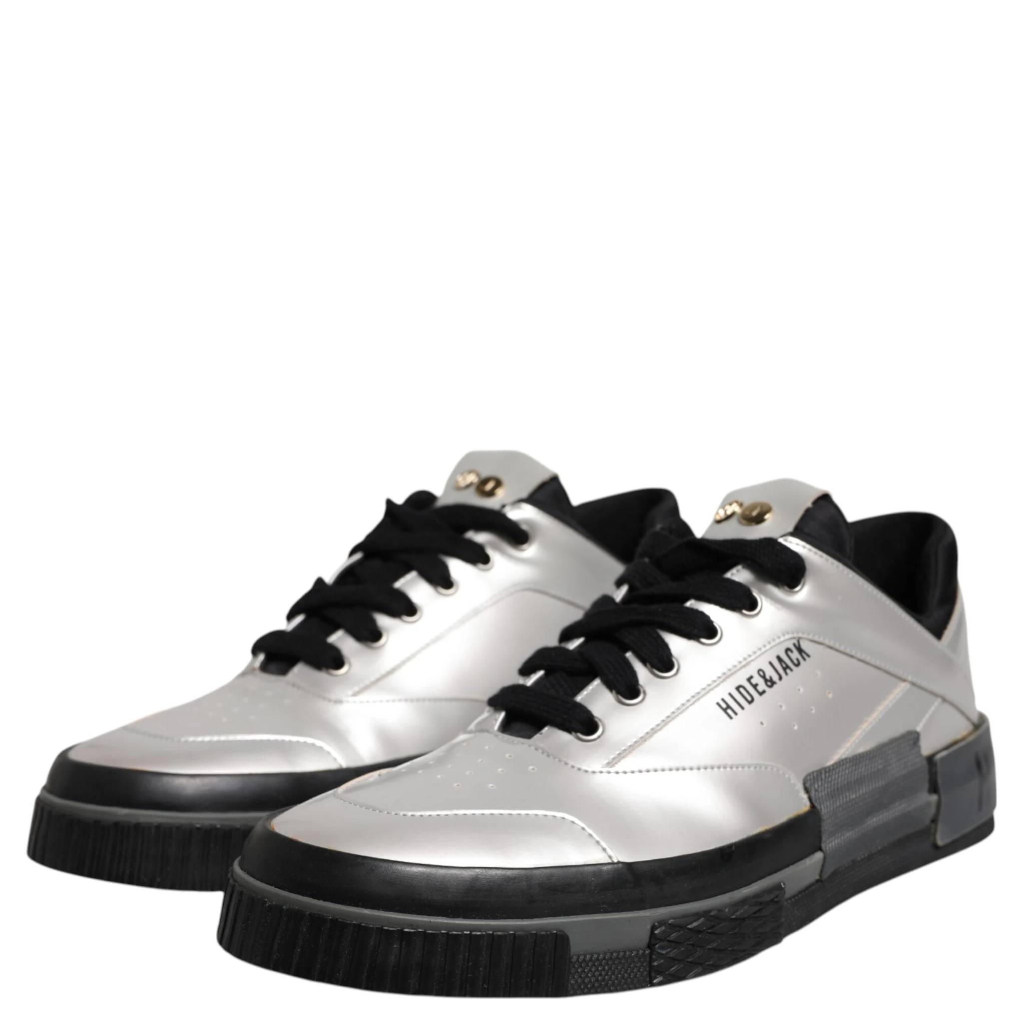 Metallic Silver Low Top Lace Up Sneakers Shoes