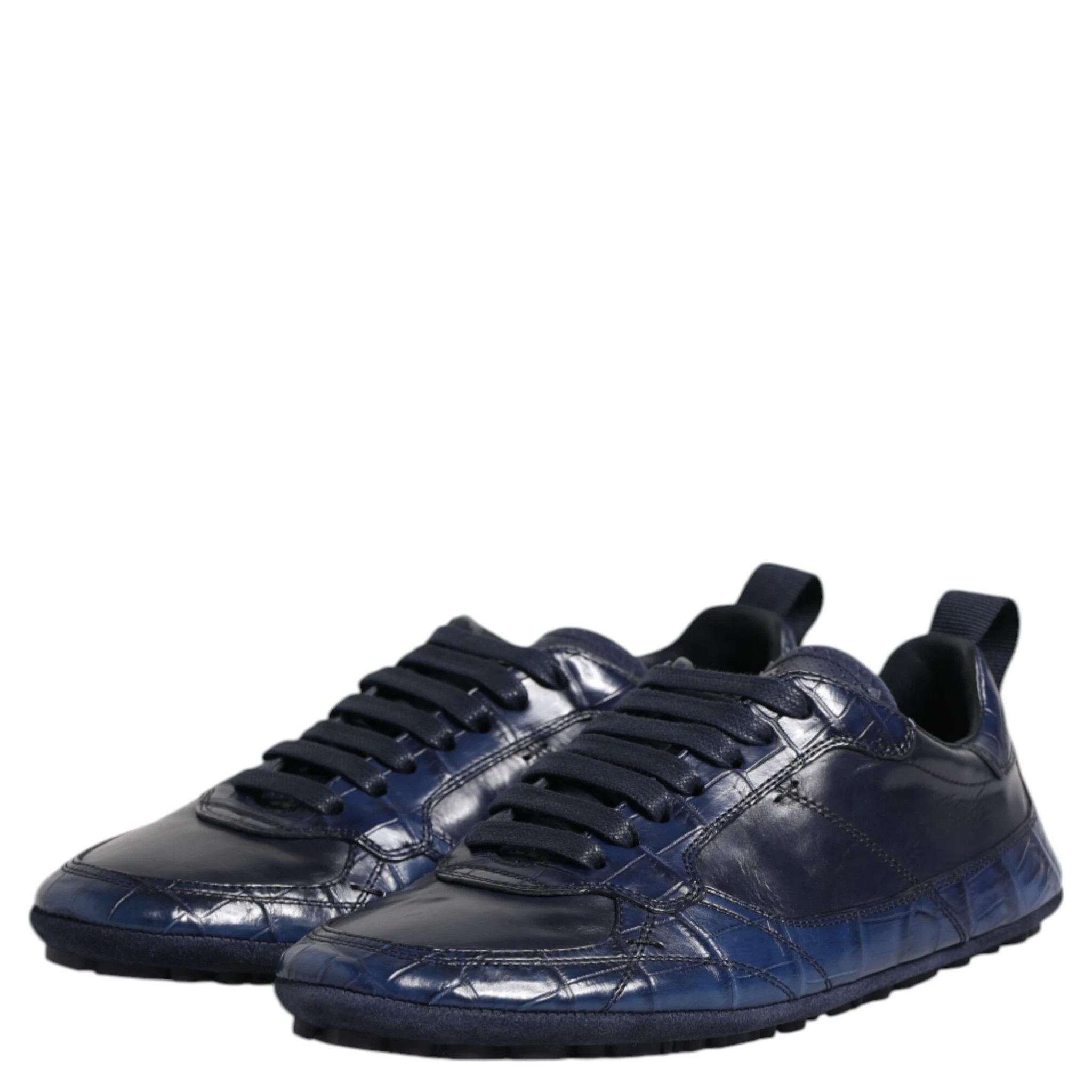 Dark Blue Leather Low Top Men Sneakers Shoes