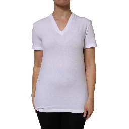 White Cotton Short Sleeves V-Neck Top T-shirt