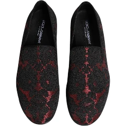 Red Black Jacquard Slip On Loafers Shoes