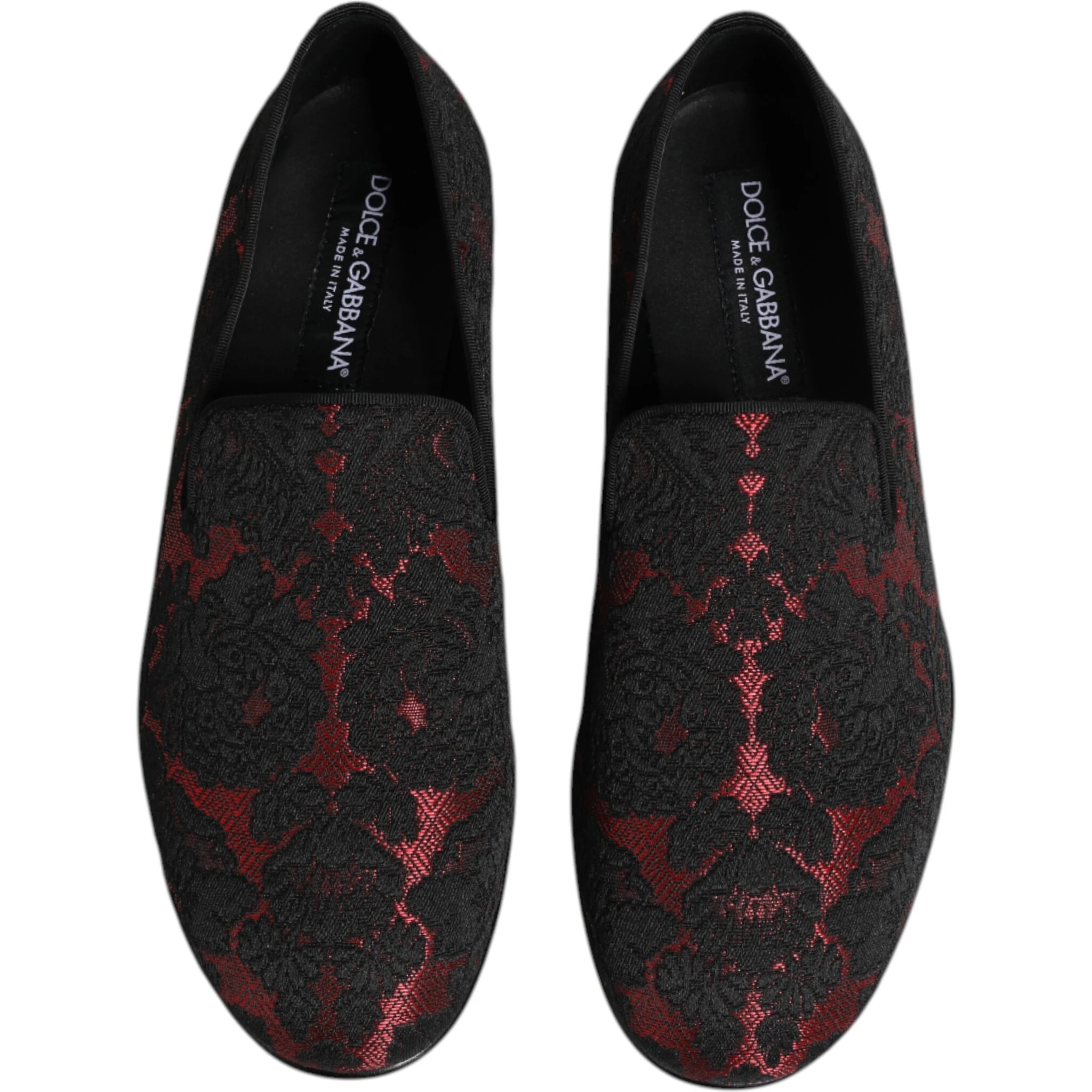 Red Black Jacquard Slip On Loafers Shoes