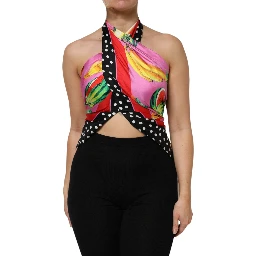 Multicolor Halter Party Evening Cropped Top