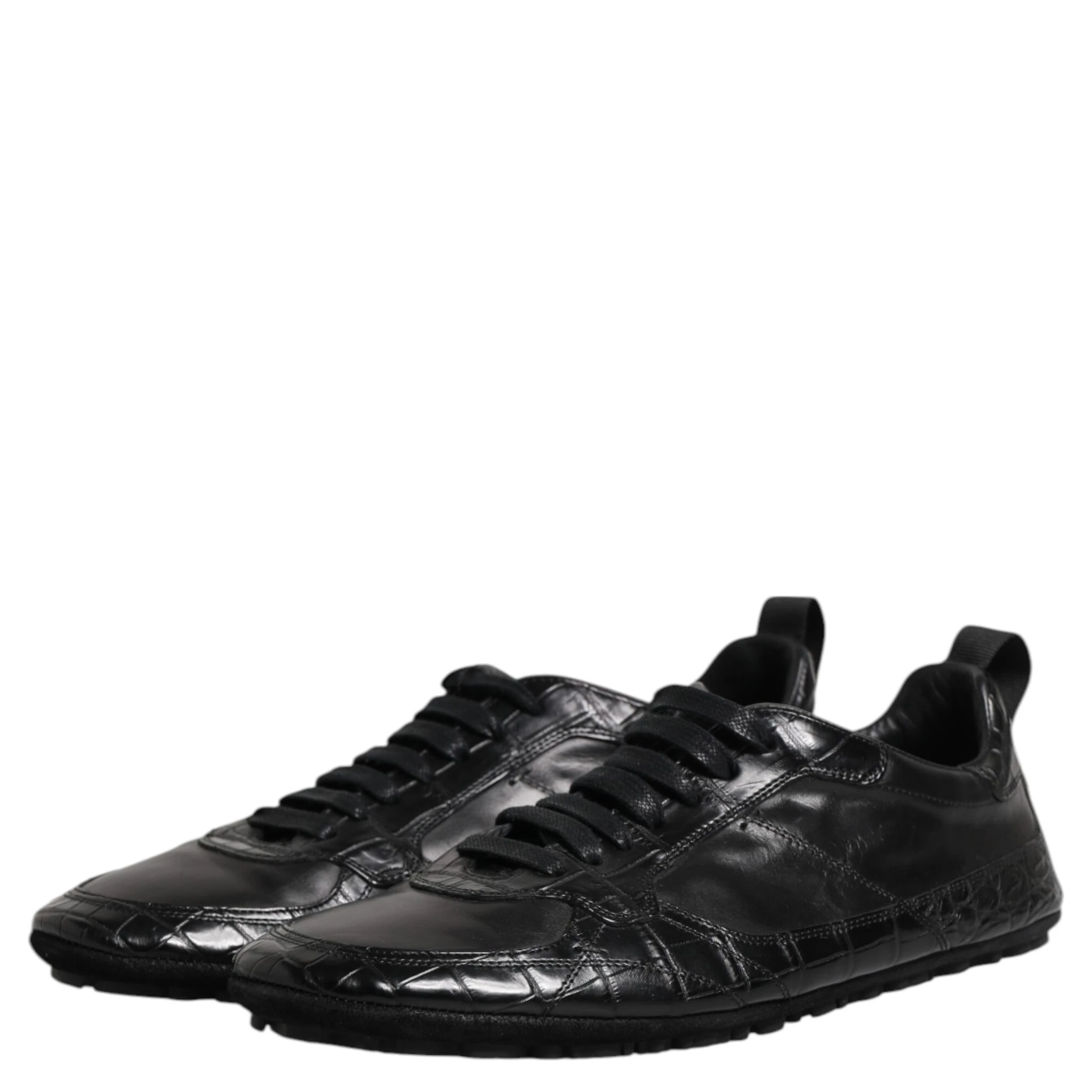 Black Exotic Leather Low Top Sneakers Shoes