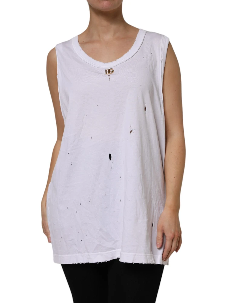 White Cotton Sleeveless Round Neck Tank Top alternative