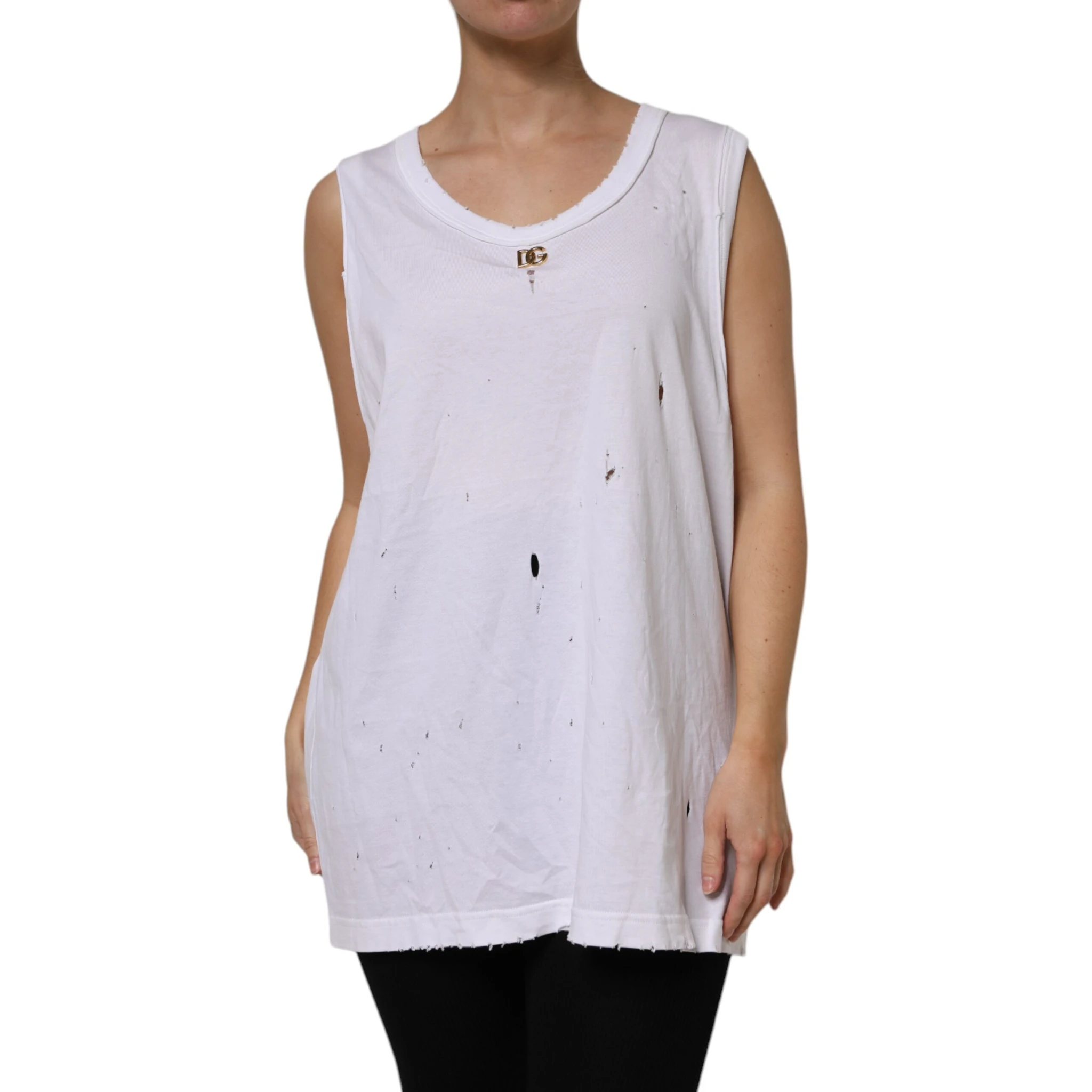 White Cotton Sleeveless Round Neck Tank Top