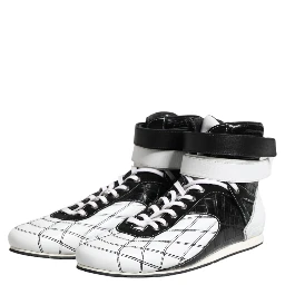 Black White Leather High Top Sneakers Shoes