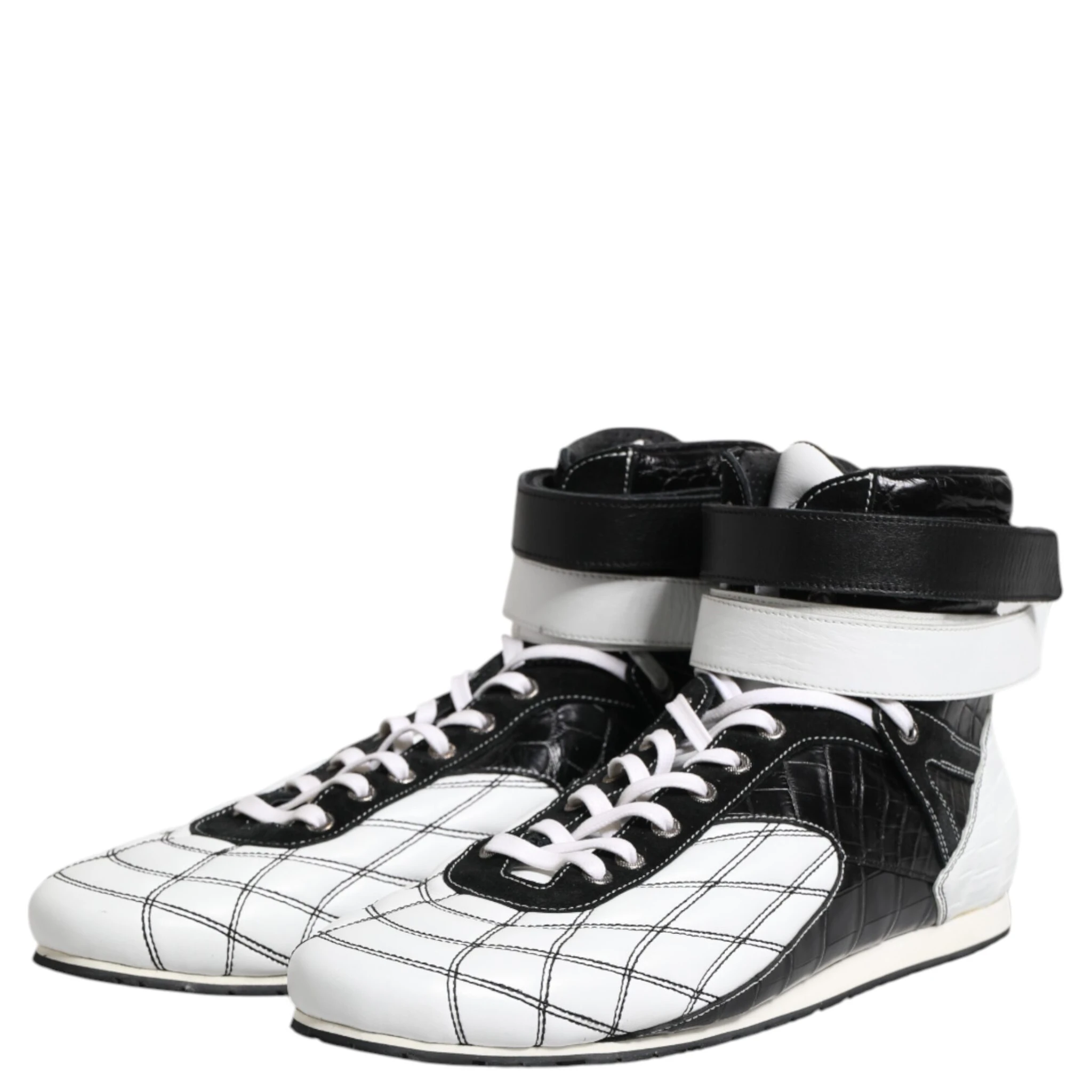 Black White Leather High Top Sneakers Shoes