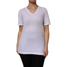 White Cotton Short Sleeves V-Neck Top T-shirt