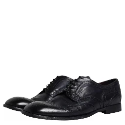 Dark Blue Leather Derby Wingtip Formal Shoes