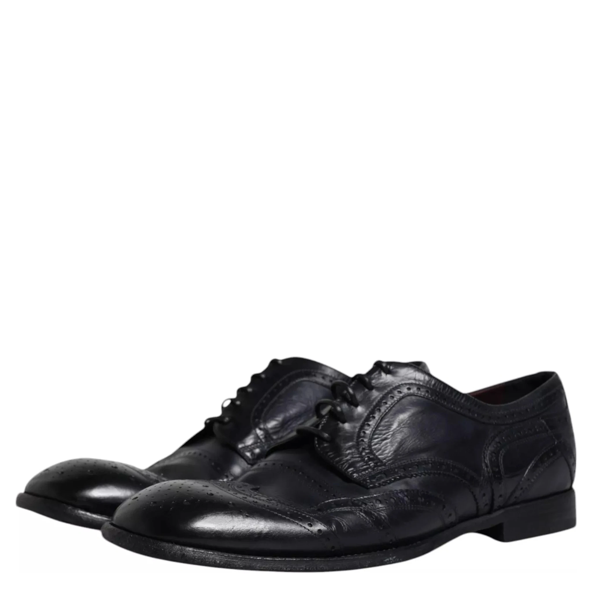 Dark Blue Leather Derby Wingtip Formal Shoes