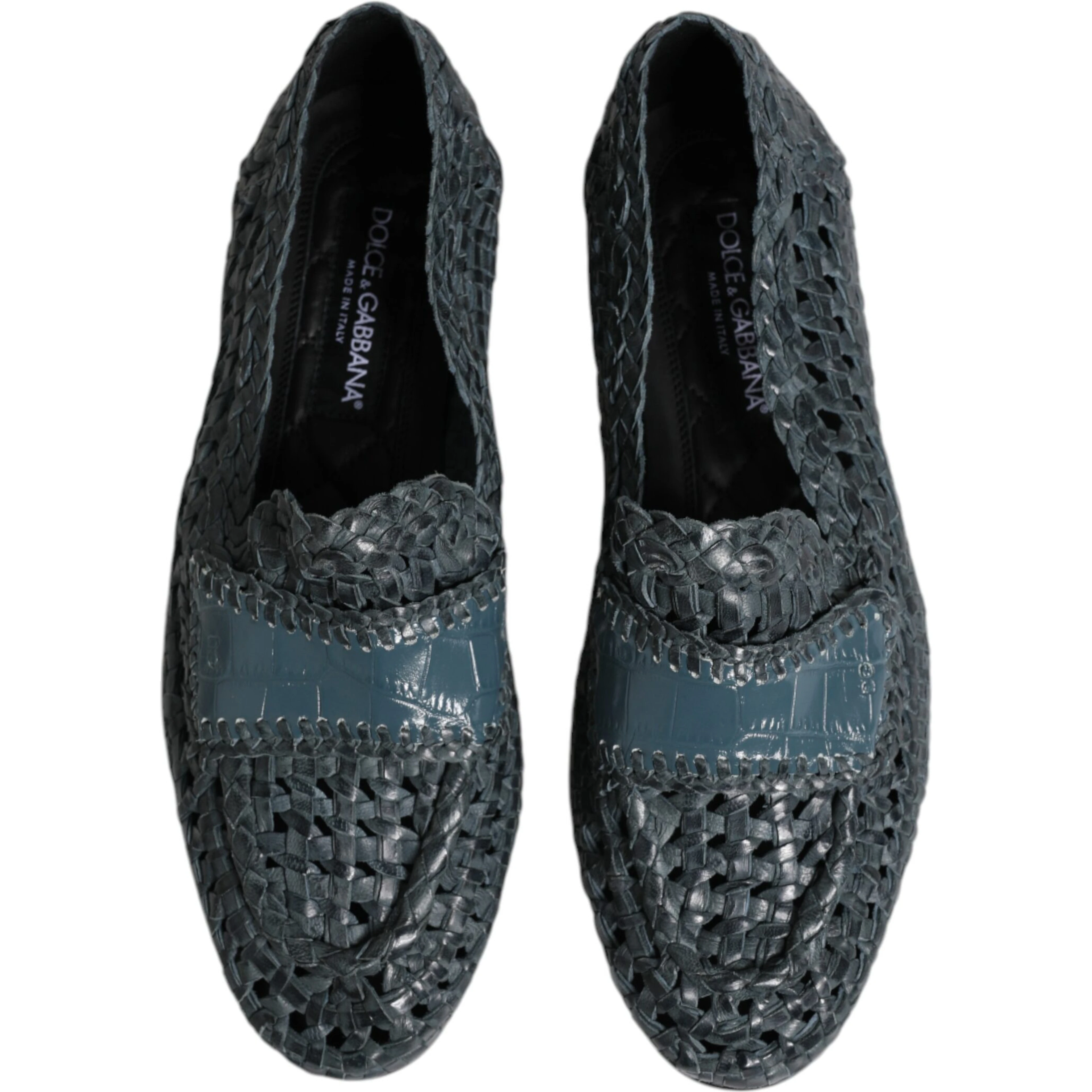 Blue Woven Leather Slip On Loafers Shoes