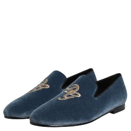 Blue Velvet DG Logo Loafers Formal Shoes