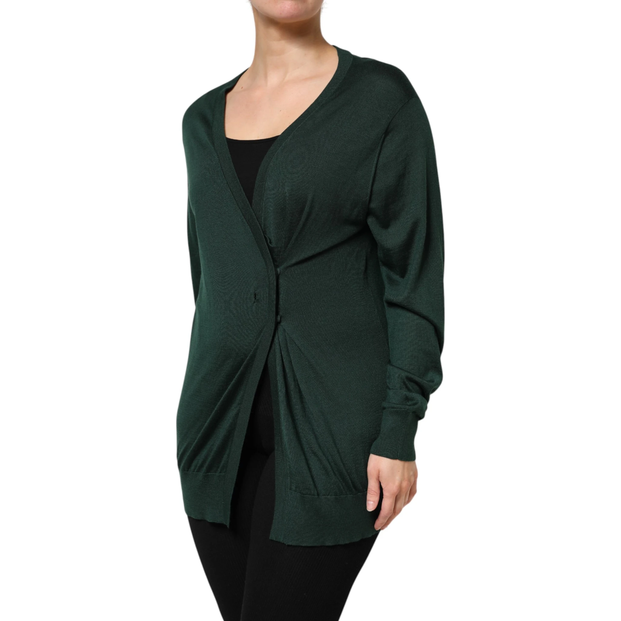 Dark Green Cashmere Silk Cardigan Sweater