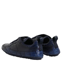 Dark Blue Leather Low Top Men Sneakers Shoes