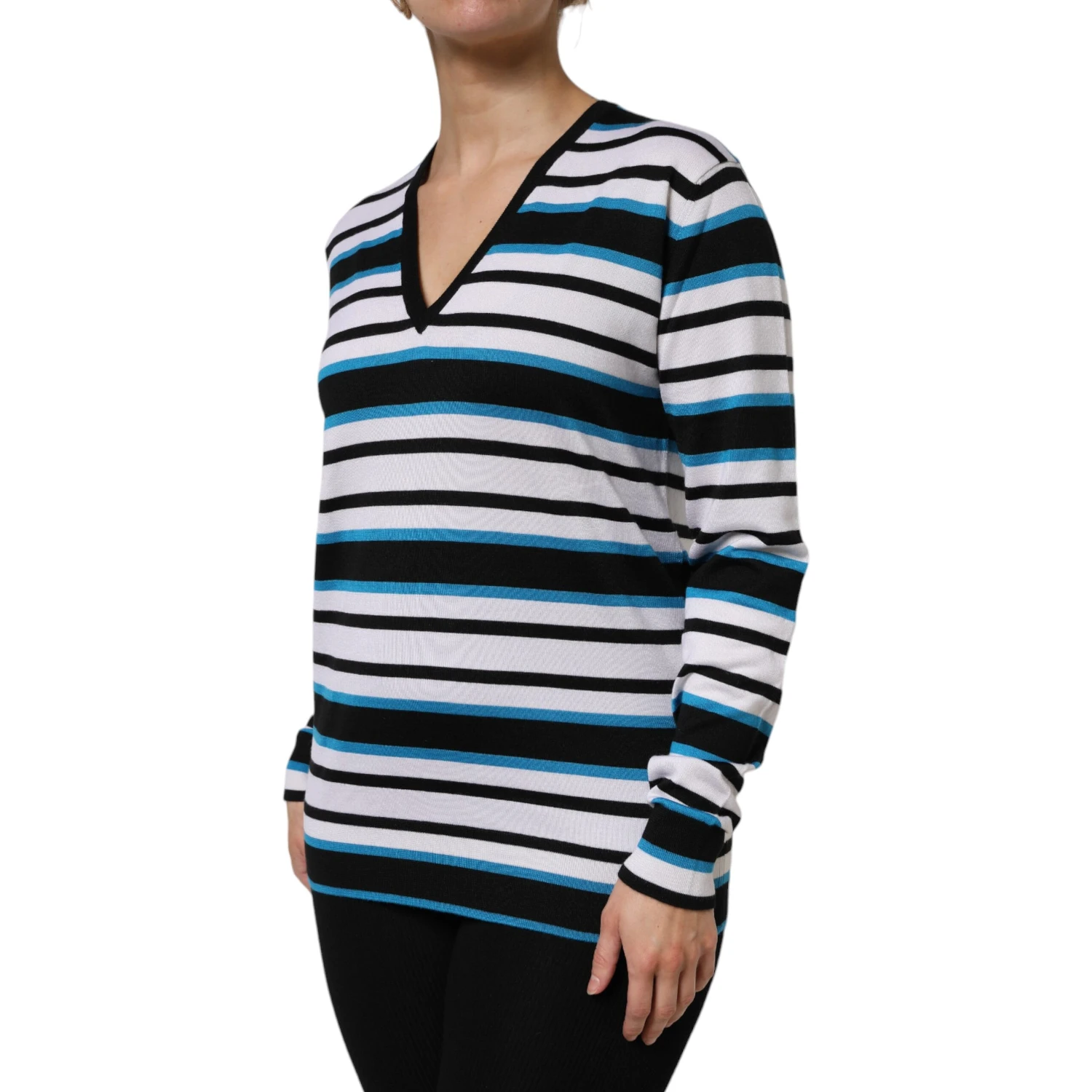 Multicolor Stripes Long Sleeves V-neck Top