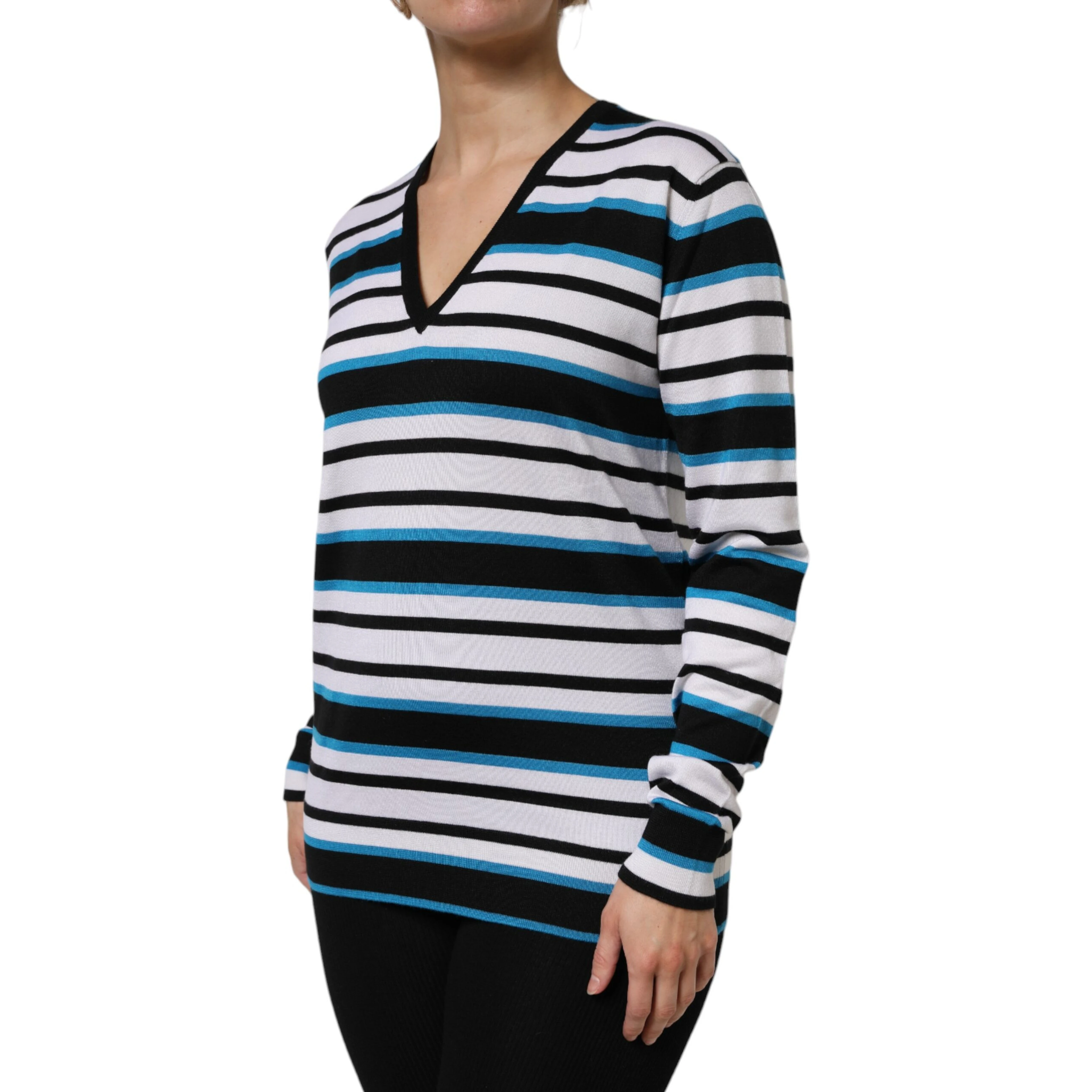 Multicolor Stripes Long Sleeves V-neck Top