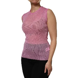 Pink Polyester Sleeveless Round Neck Tank Top