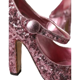 Pink Sequin Mary Jane Pumps High Heels Shoes