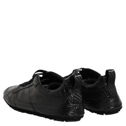 Black Exotic Leather Low Top Sneakers Shoes