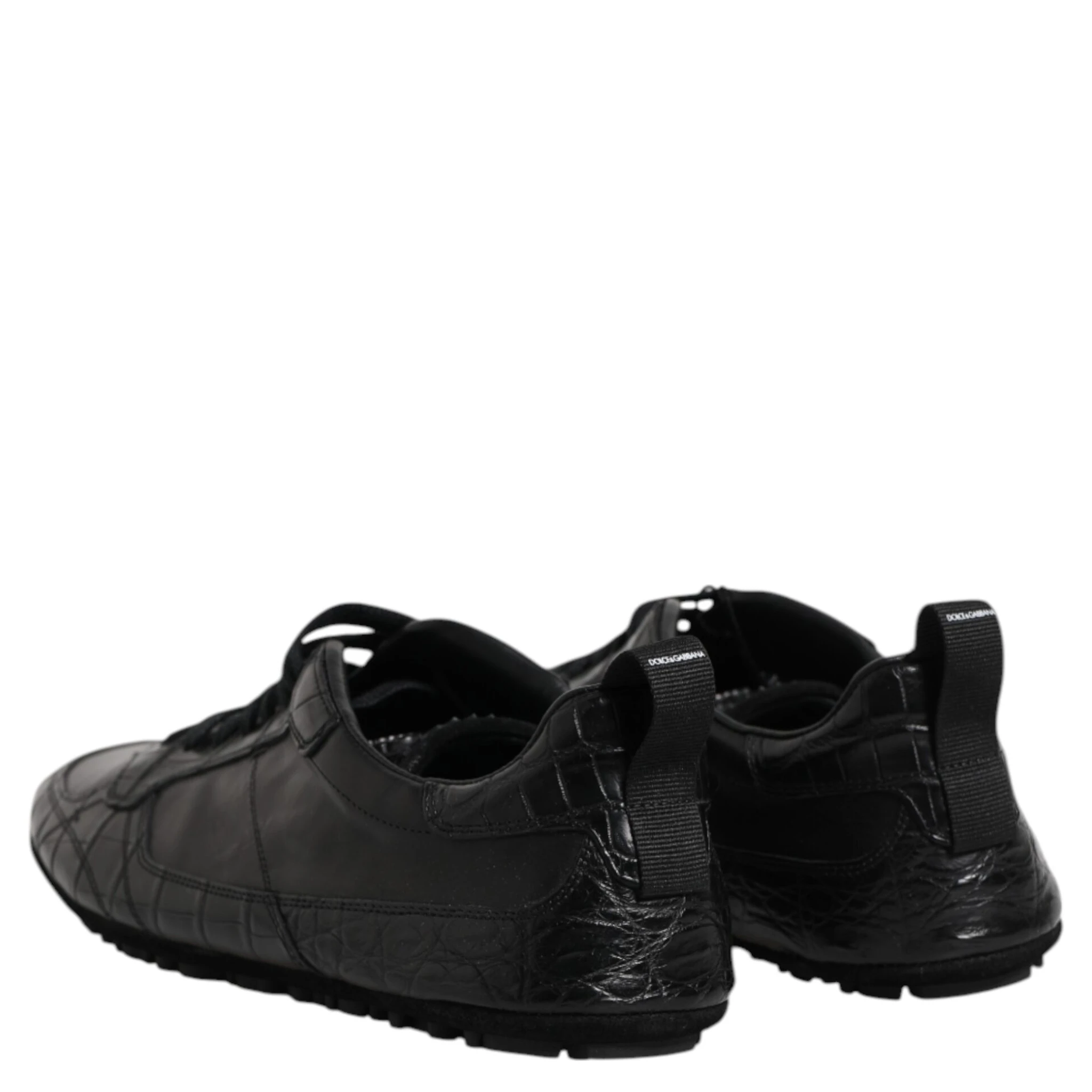 Black Exotic Leather Low Top Sneakers Shoes