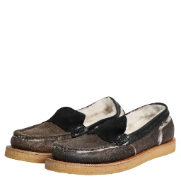 Brown White Calfskin Leather Loafers Shoes