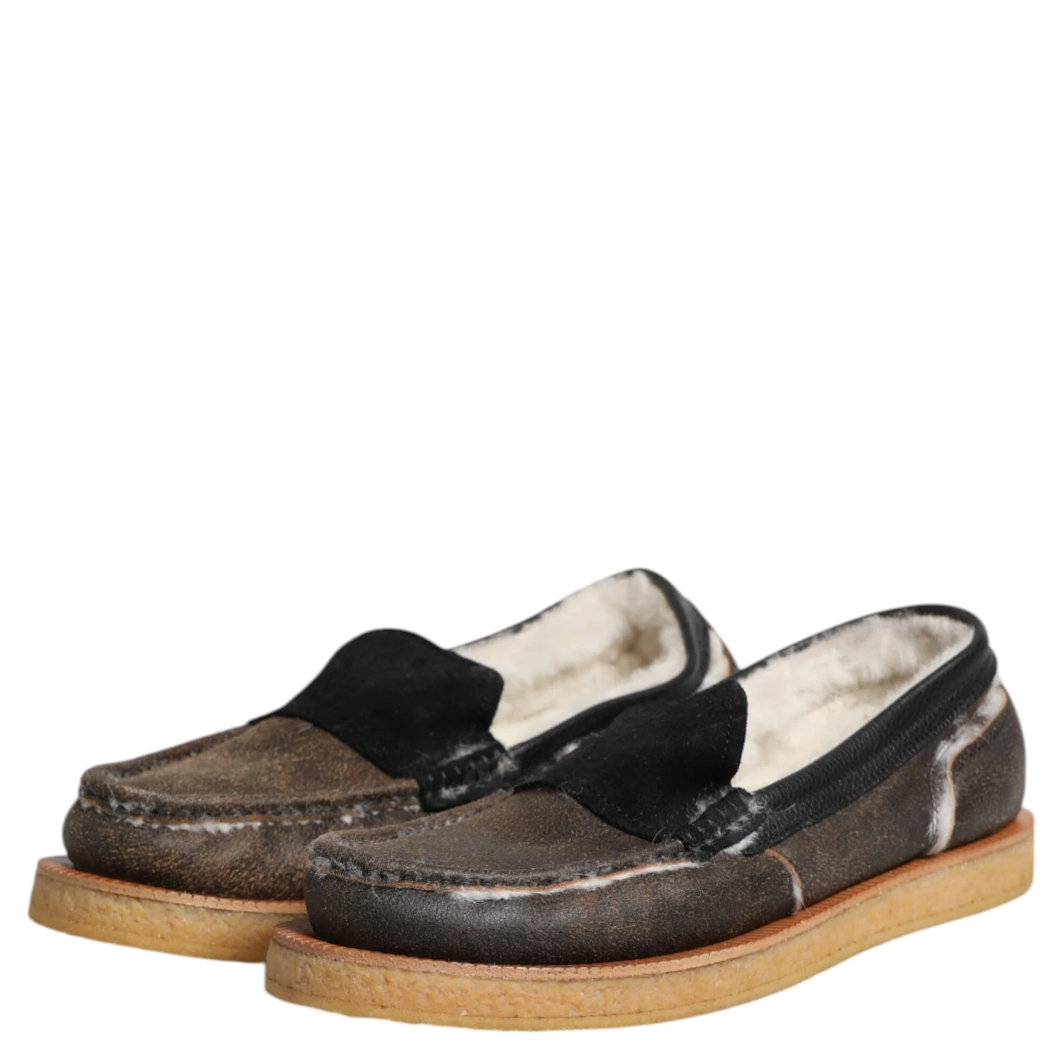 Brown White Calfskin Leather Loafers Shoes