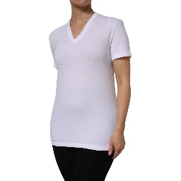White Cotton Short Sleeves V-Neck Top T-shirt