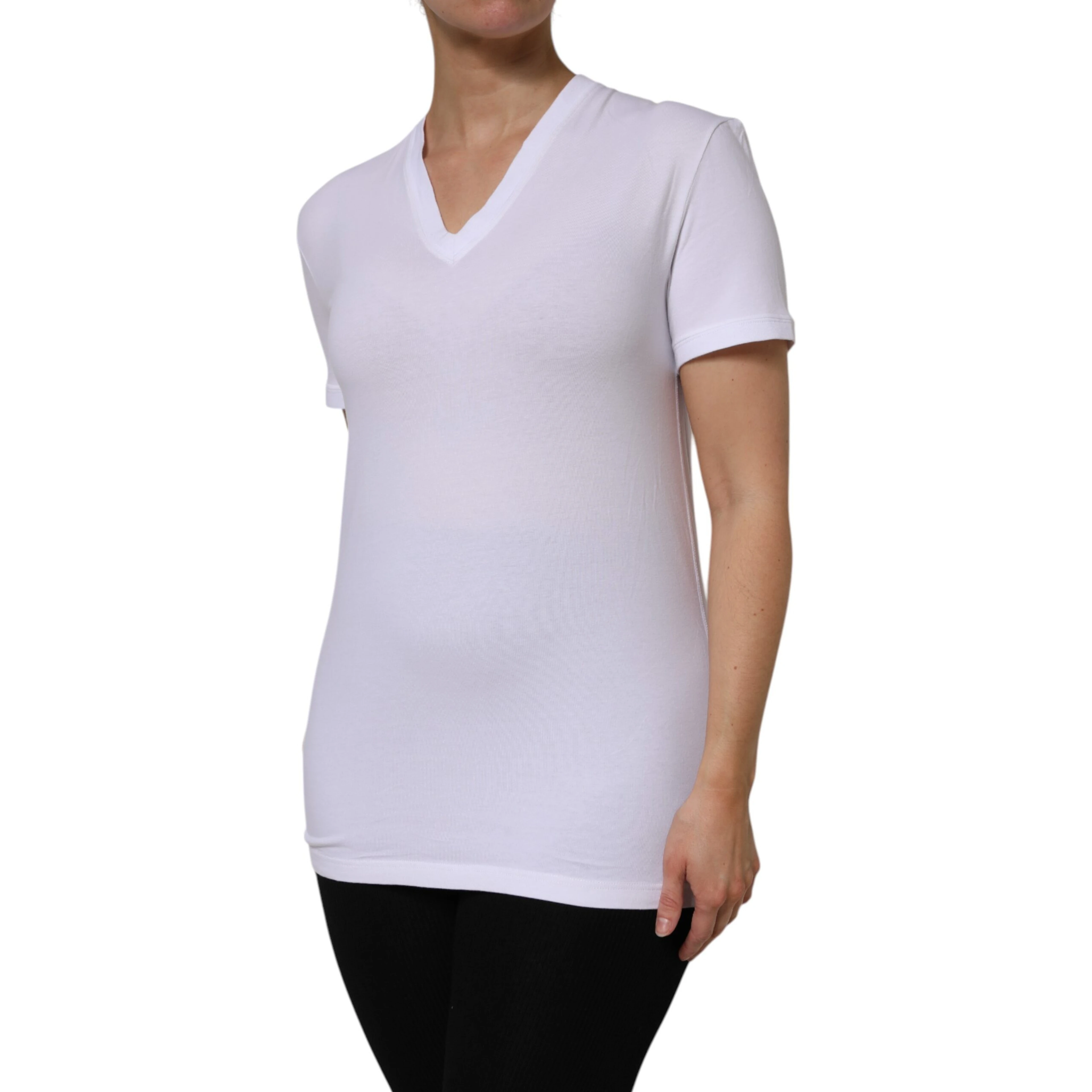 White Cotton Short Sleeves V-Neck Top T-shirt