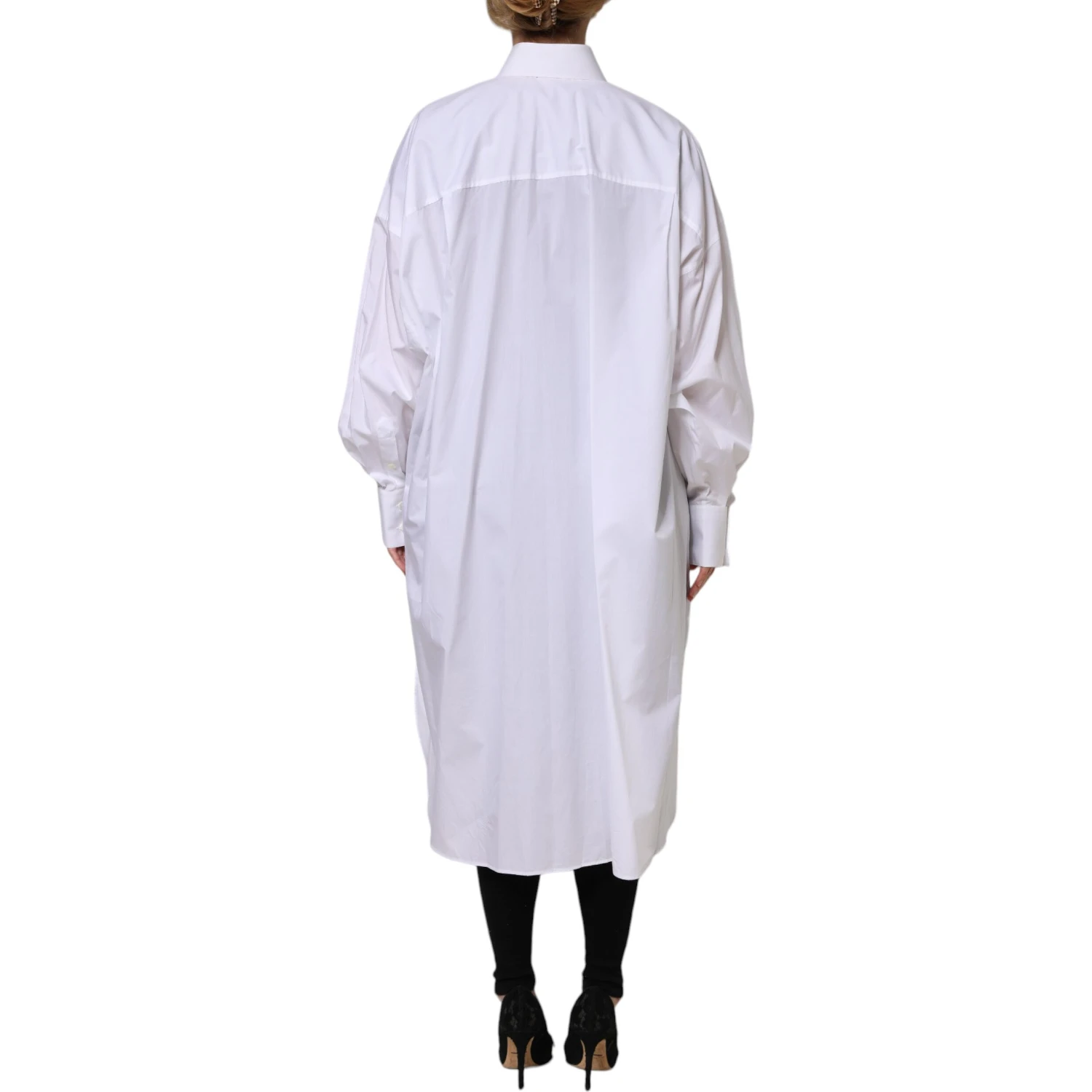 White Cotton Collared Shirt Long Sleeve Top