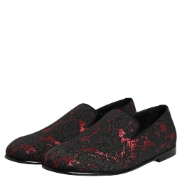 Red Black Jacquard Slip On Loafers Shoes