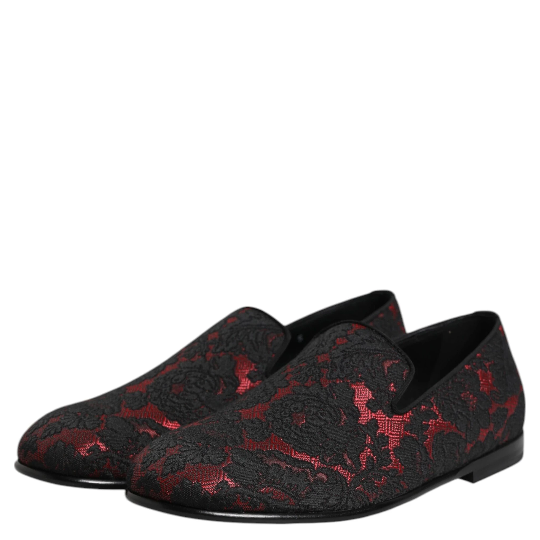 Red Black Jacquard Slip On Loafers Shoes