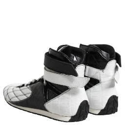Black White Leather High Top Sneakers Shoes
