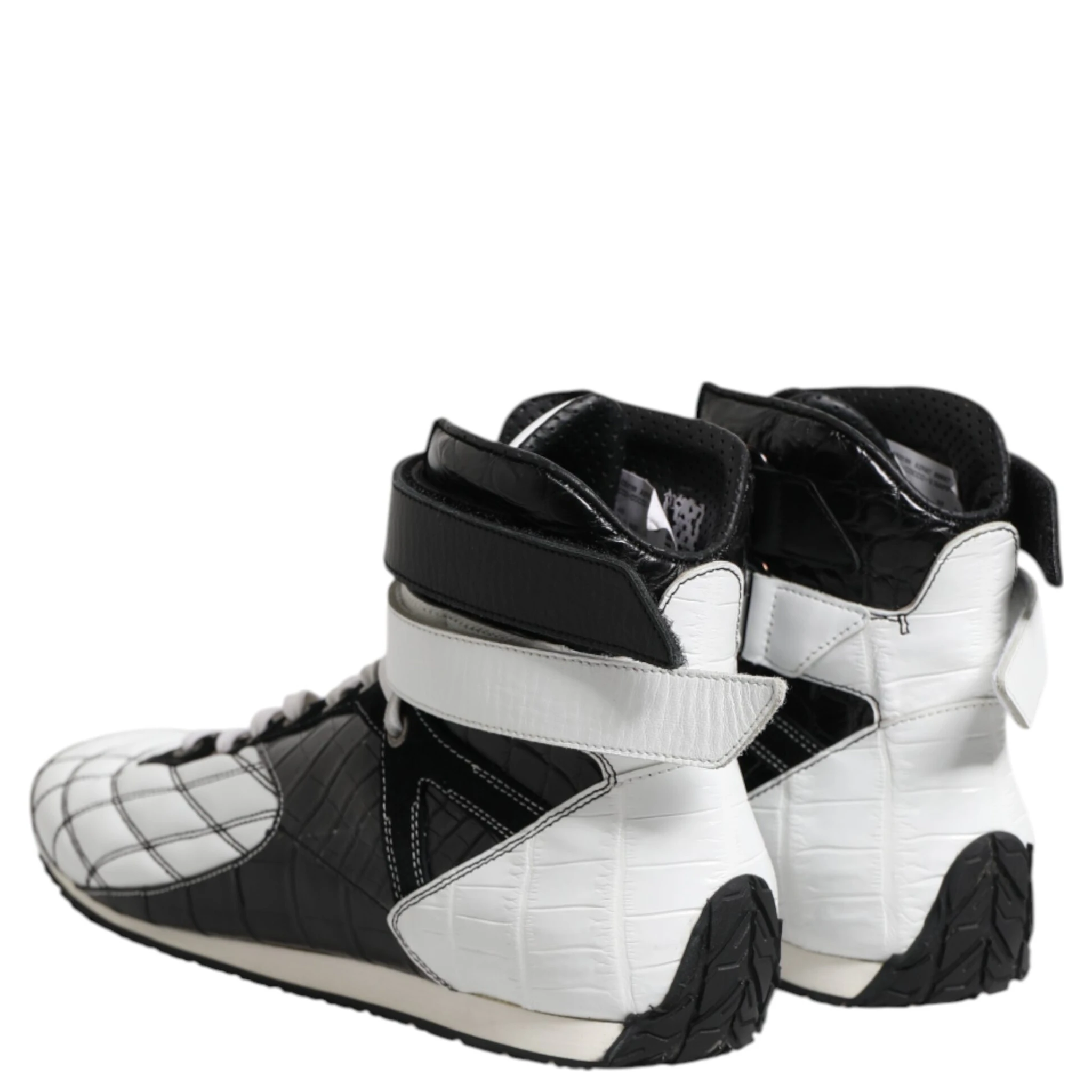 Black White Leather High Top Sneakers Shoes