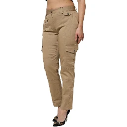 Brown Cotton Cargo Tapered Pants