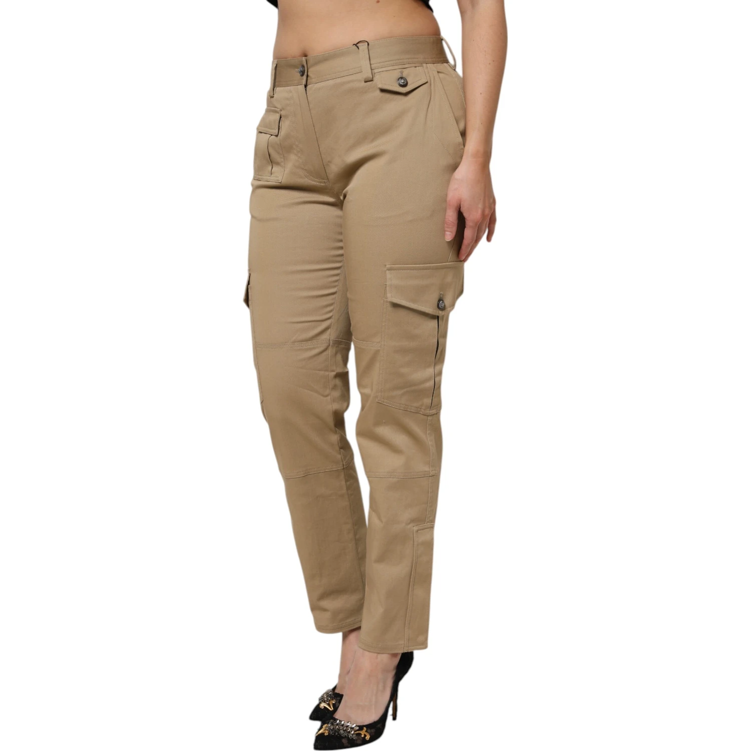 Brown Cotton Cargo Tapered Pants