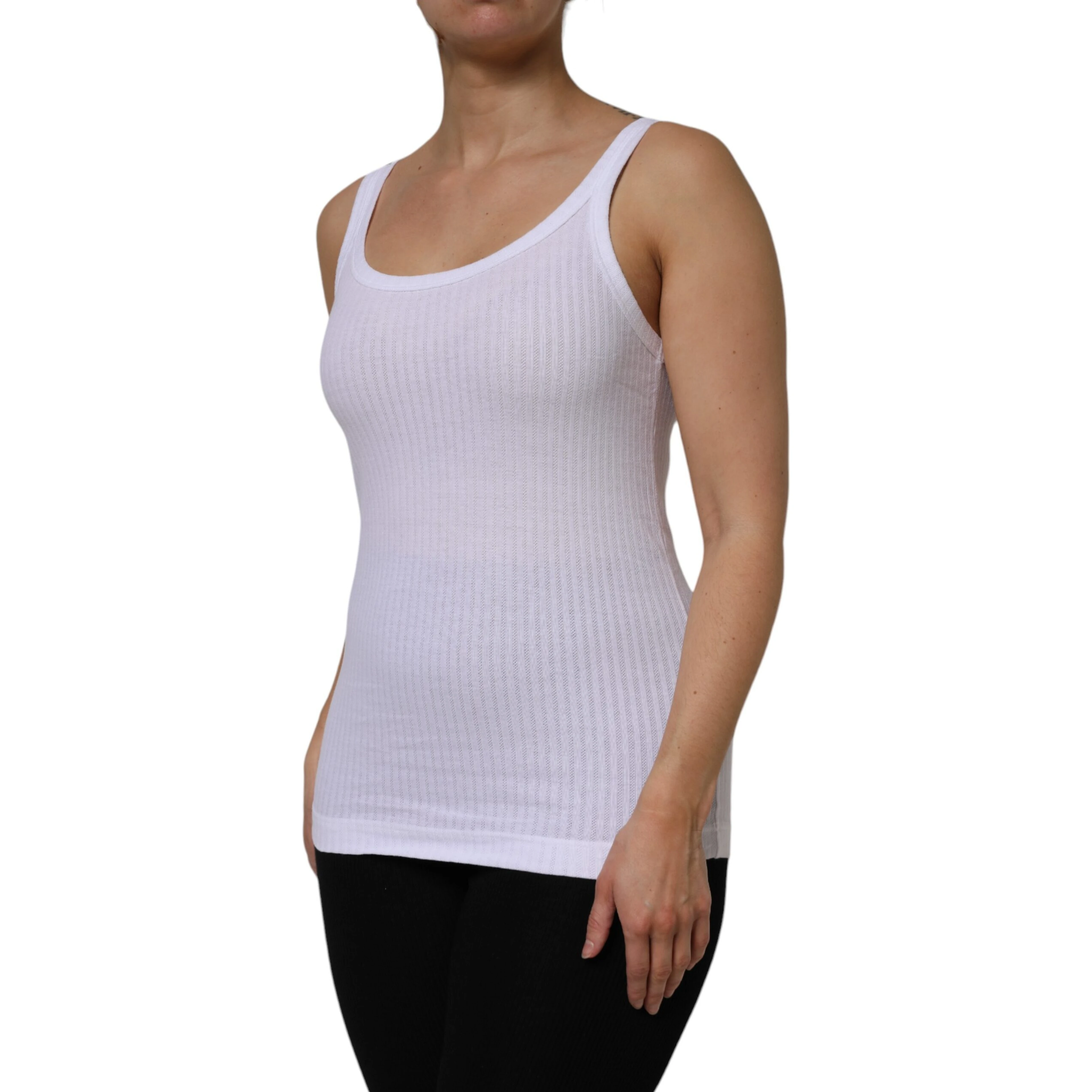 White Cotton Round Neck Sleeveless Tank Top