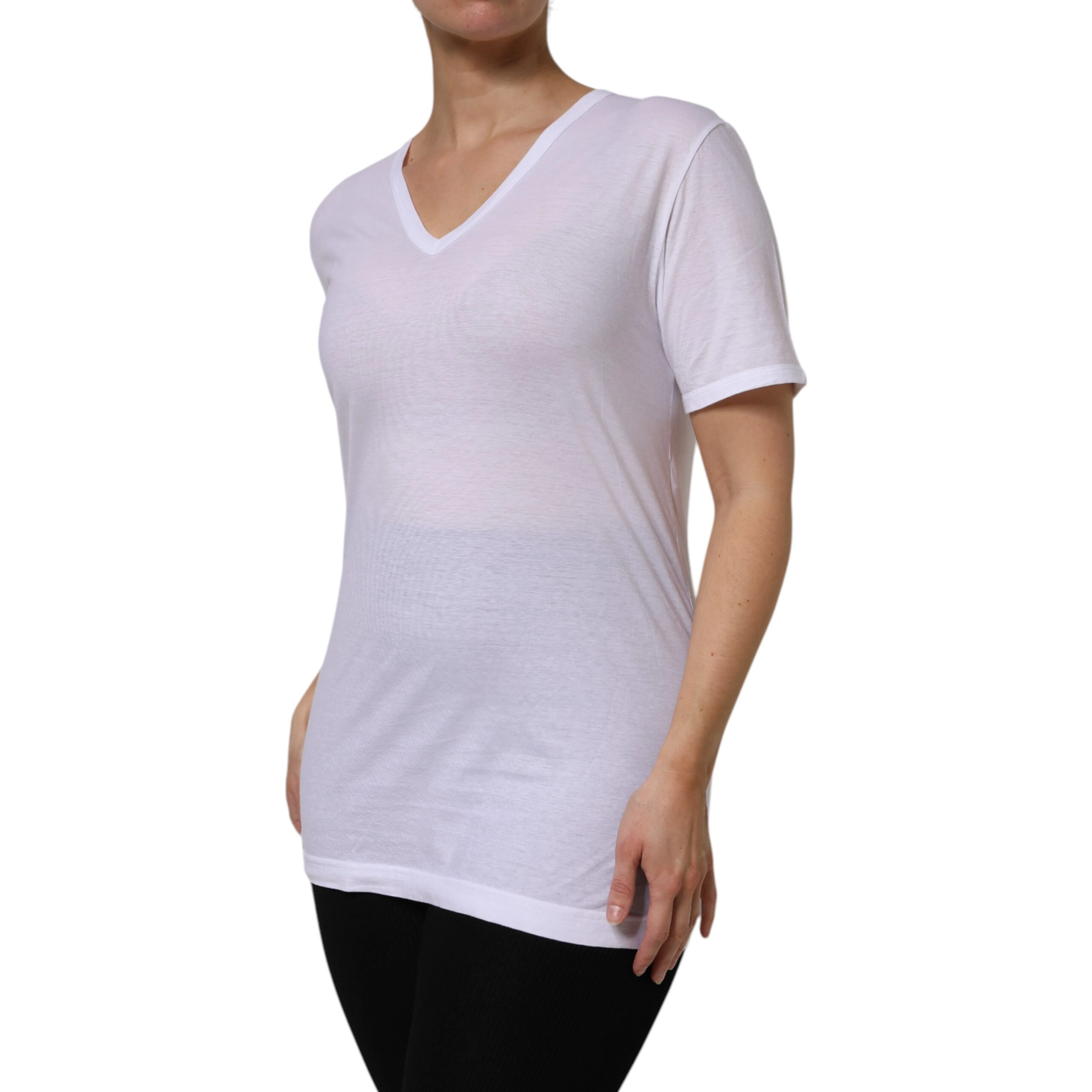 White Cotton Short Sleeves V-Neck Top T-shirt