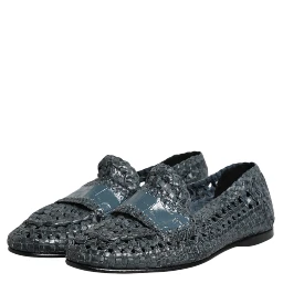 Blue Woven Leather Slip On Loafers Shoes