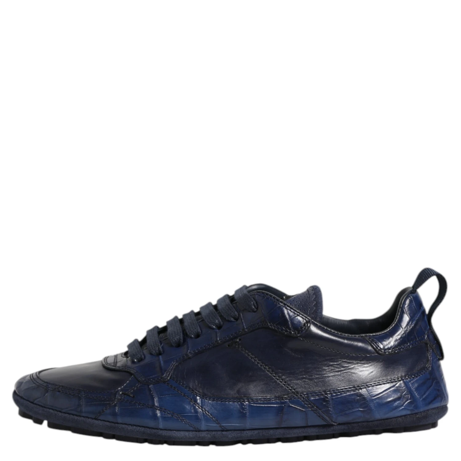 Dark Blue Leather Low Top Men Sneakers Shoes