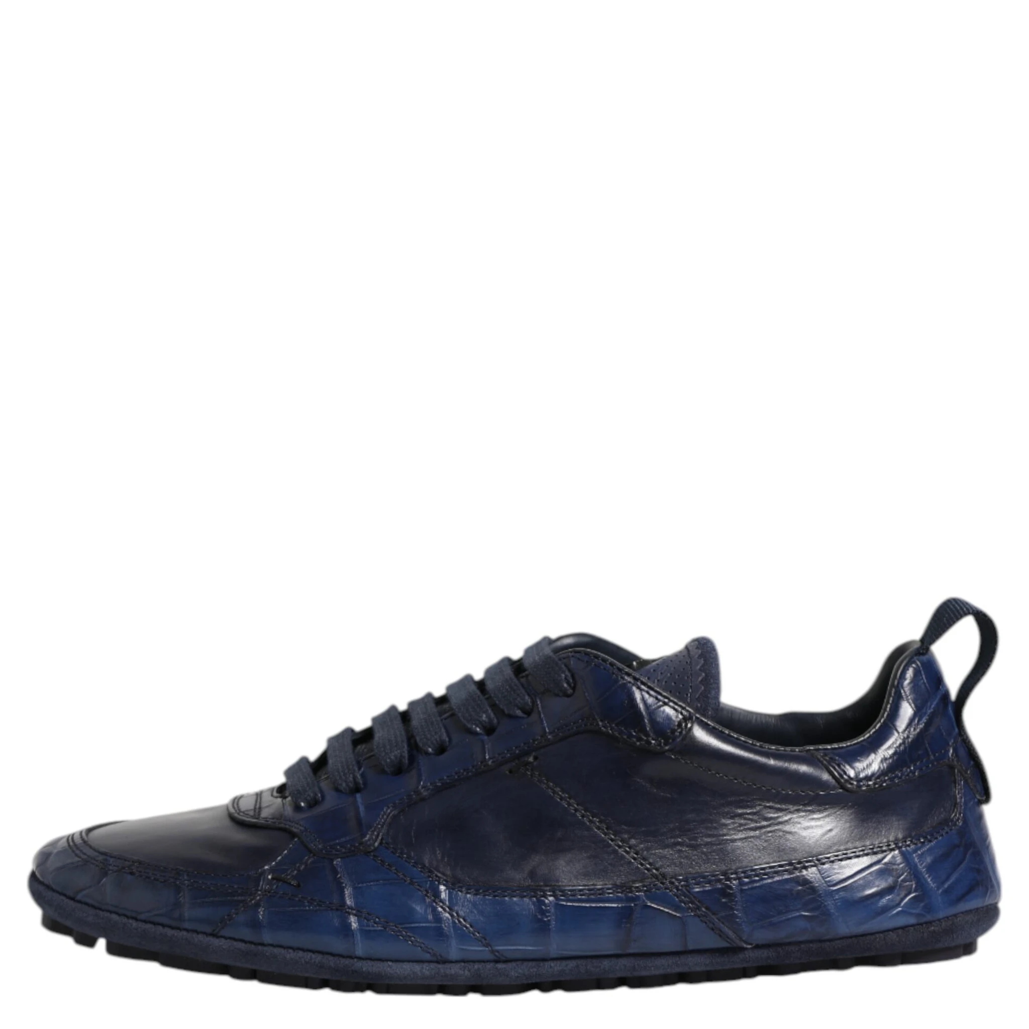 Dark Blue Leather Low Top Men Sneakers Shoes