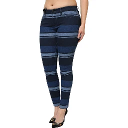 Blue Striped Cotton Stretch Denim Jeans