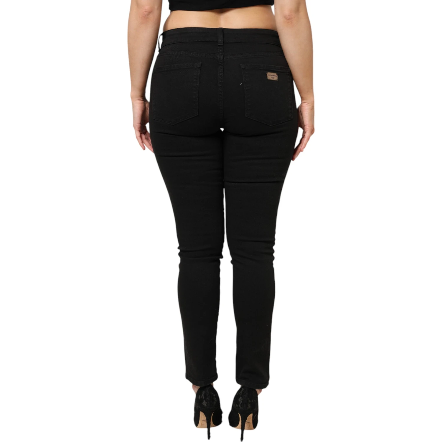 Black Cotton Mid Waist Denim Jeans