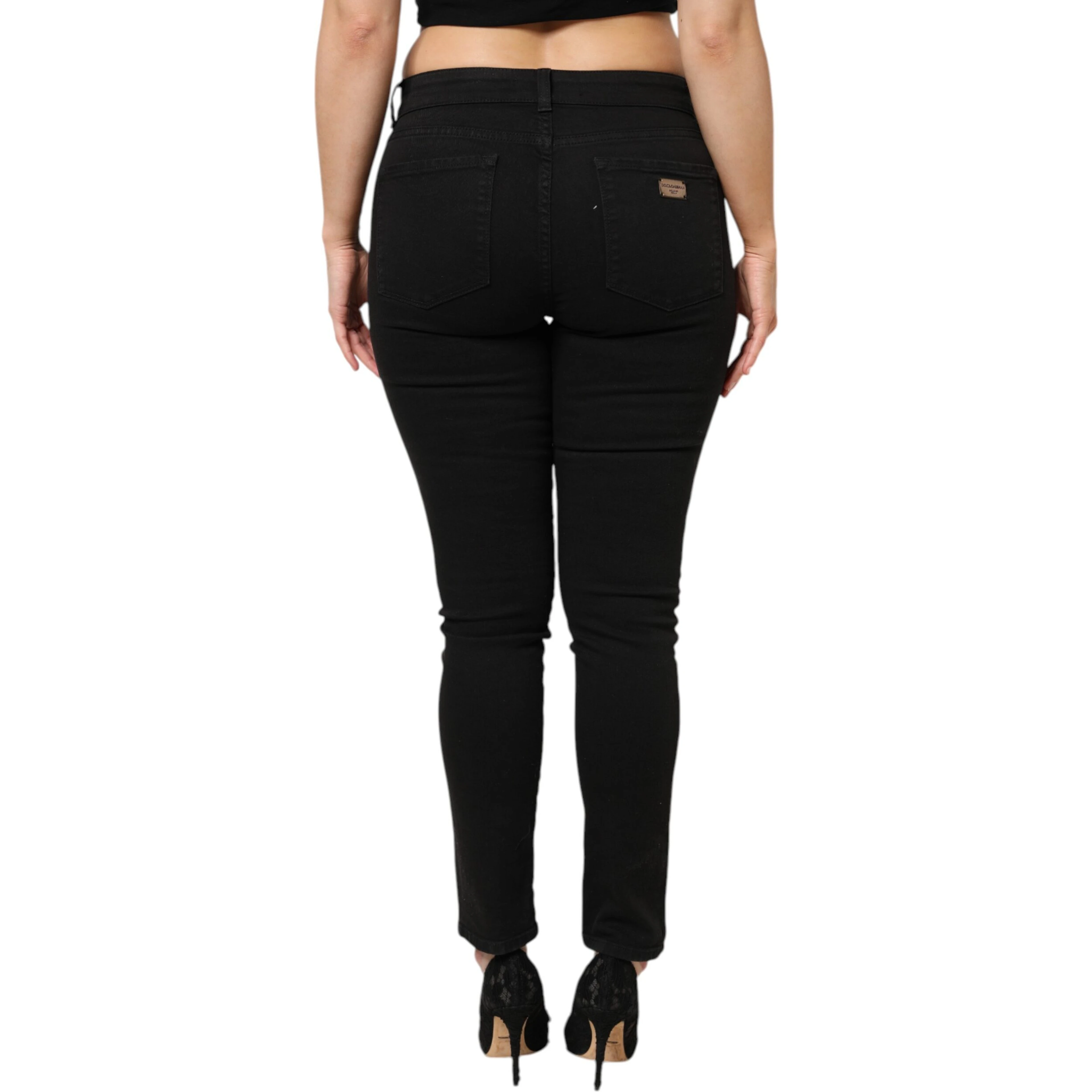 Black Cotton Mid Waist Denim Jeans