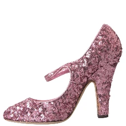Pink Sequin Mary Jane Pumps High Heels Shoes